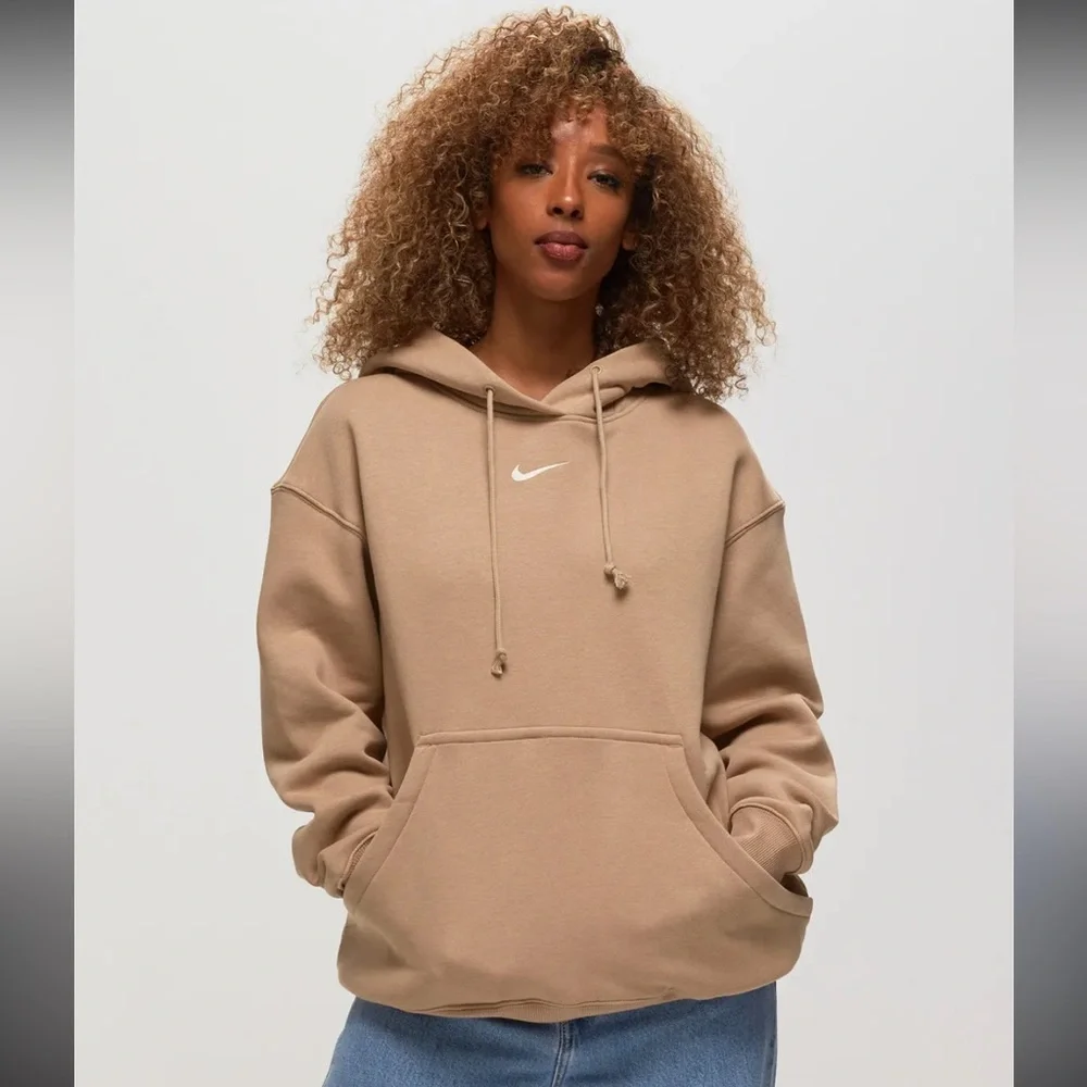 Nike Sportswear Phoenix Fleece Oversized Hoodie Sweatshirt Tan Center Swoosh